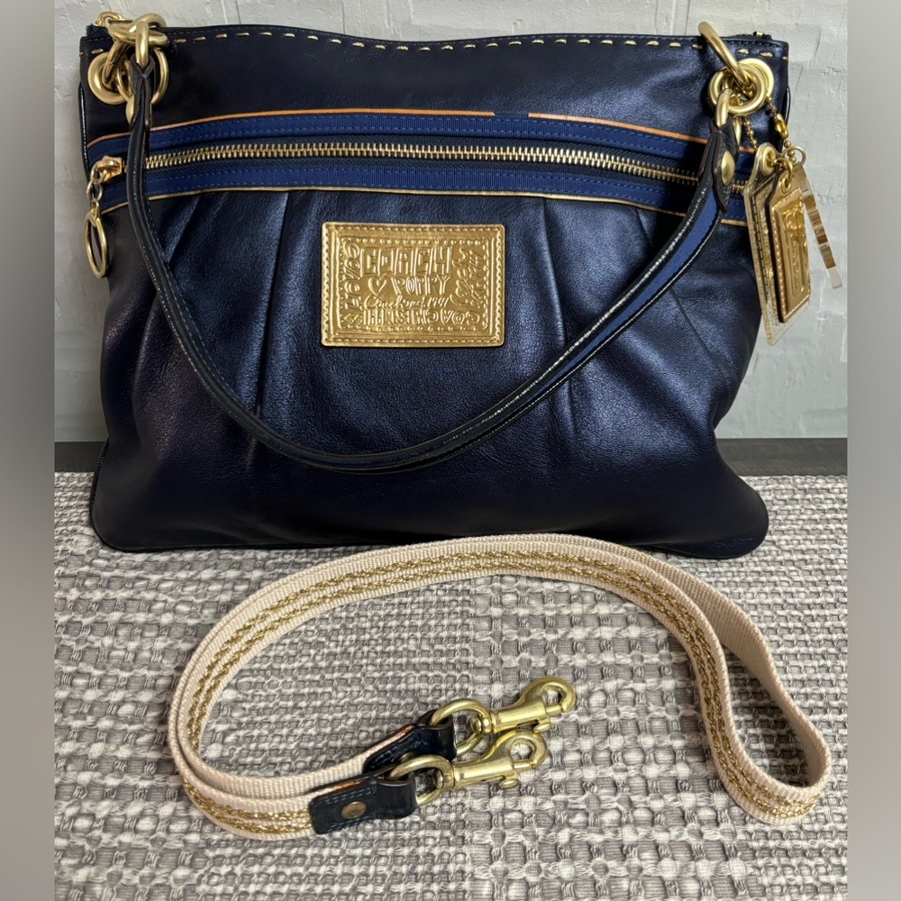 Coach Poppy Metallic Leather “Groovy Blue” Sapphire 2 way Bag - Picture 1 of 15